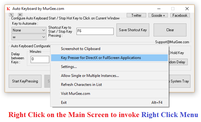 Launch Key Presser for Direct X Games Right Click on Auto Key Presser and Launch key Presser for Direct X Games